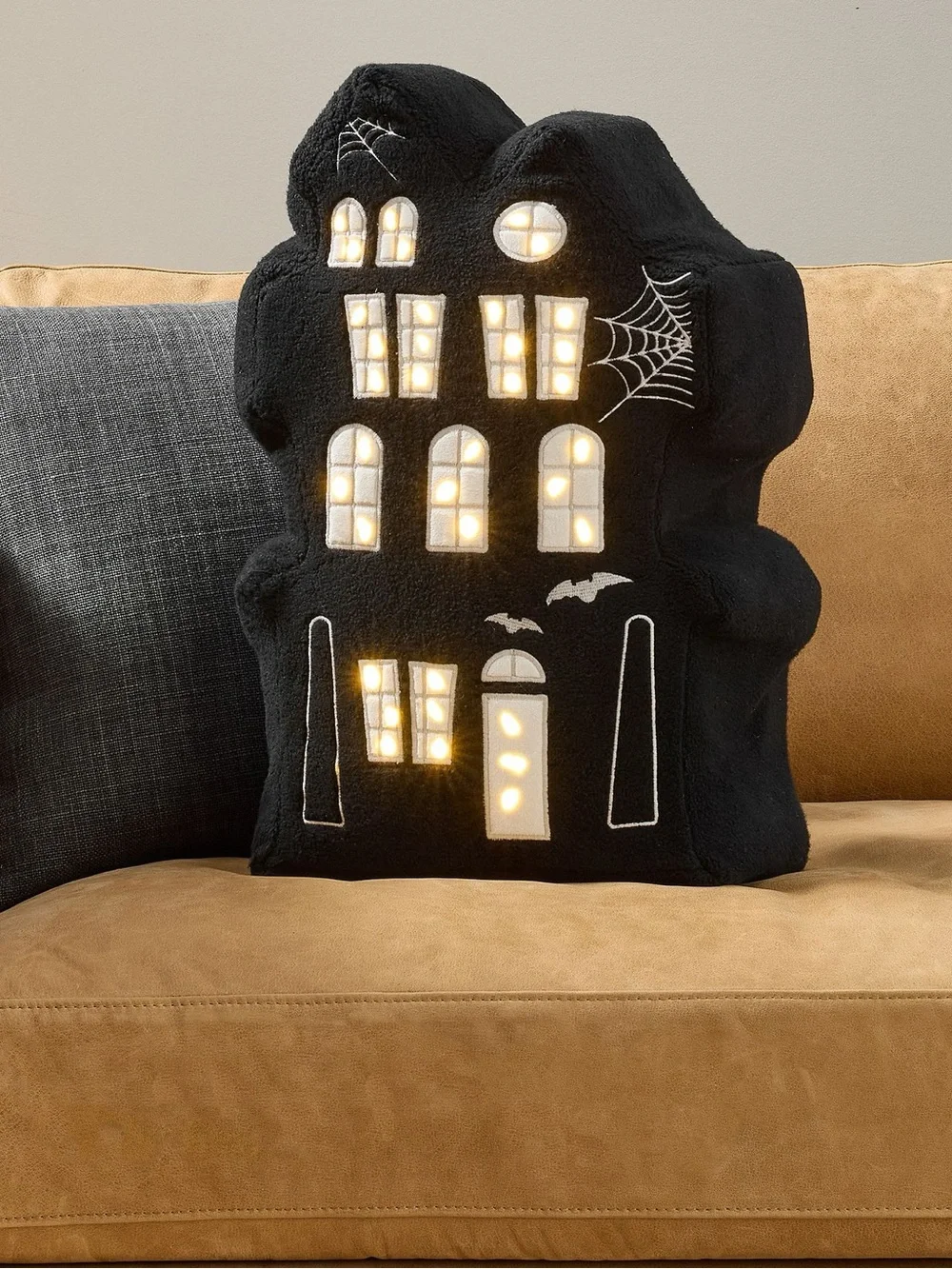 New Pottery Barn Light Up Haunted House Shaped Halloween Pillow